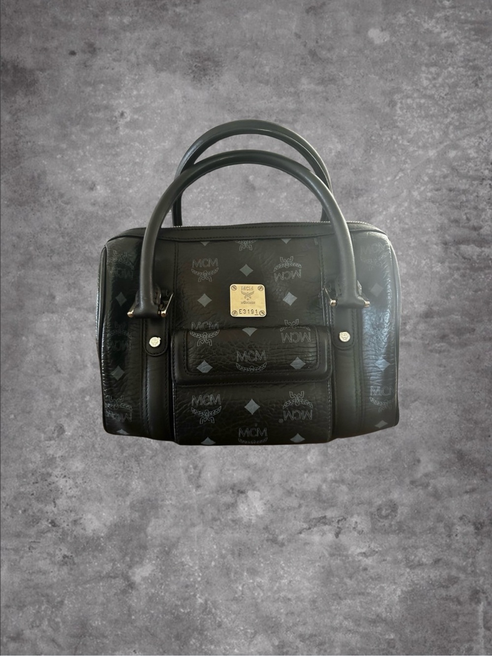 MCM Boston Visetos Black
Leather Top Handle Satchel Bag